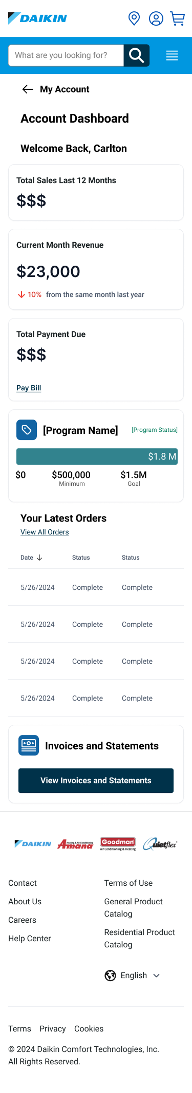 Account dashboard mobile design